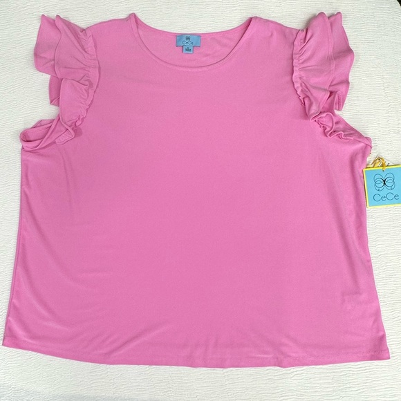 CeCe Tops - CeCe Pink Ruffle Sleeve Blouse